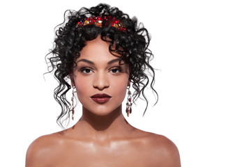 african american woman isolated white background with jewelry