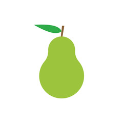 Simple flat pear icon, green and brown on white background