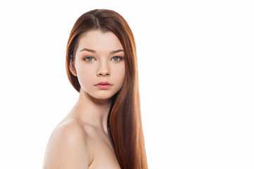 beauty young woman face isolated white background