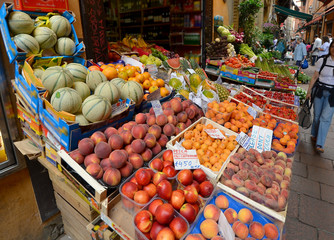 Food market in the centre of Bologna. Italy