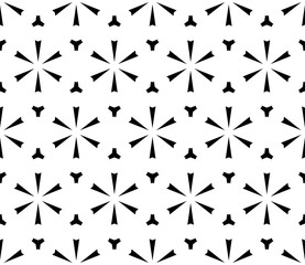 Vector monochrome seamless texture, simple geometric floral pattern, black & white ornamental background. Abstract repeat backdrop. Design for prints, decor, textile, furniture, fabric, cloth, linens