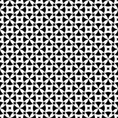 Vector seamless pattern, abstract ornamental background. Simple black & white geometric figures, crosses, squares, rhombuses. Repeat monochrome texture. Design for prints, decoration, textile, cloth