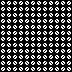 Vector monochrome seamless pattern. Abstract black & white texture, simple geometric figures, smooth lines, circles, repeat tiles. Endless background. Design for decoration, print, furniture, textile