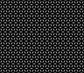 Vector monochrome seamless texture, black & white ornamental geometric pattern. Thin lines, repeat tiles, small hexagons, polygons. Modern minimalist style. Abstract dark endless background 