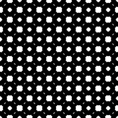 Fototapeta na wymiar Vector monochrome seamless pattern, abstract endless background. Black & white illustration with simple figures, circles, lines, squares. Repeat geometric tiles. Design for textile, furniture, prints