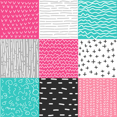 Set of abstract seamless patterns of lines