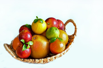 Fruit basket on white background