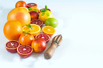 Citrus fruits on white background