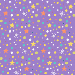 seamless pattern with snowflakes, stars and confetti.