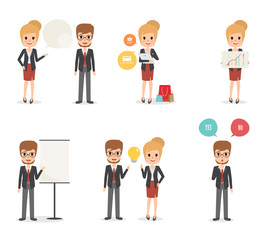 Obraz na płótnie Canvas businessman and business woman in job character at office. business people infographic. flat design vector.