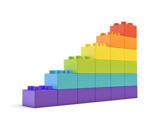 Obraz premium 3d rendering of colorful stairs made of many bricks on white background.