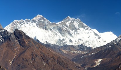 view of Mount Everest, Nuptse rock face, Mount Lhotse