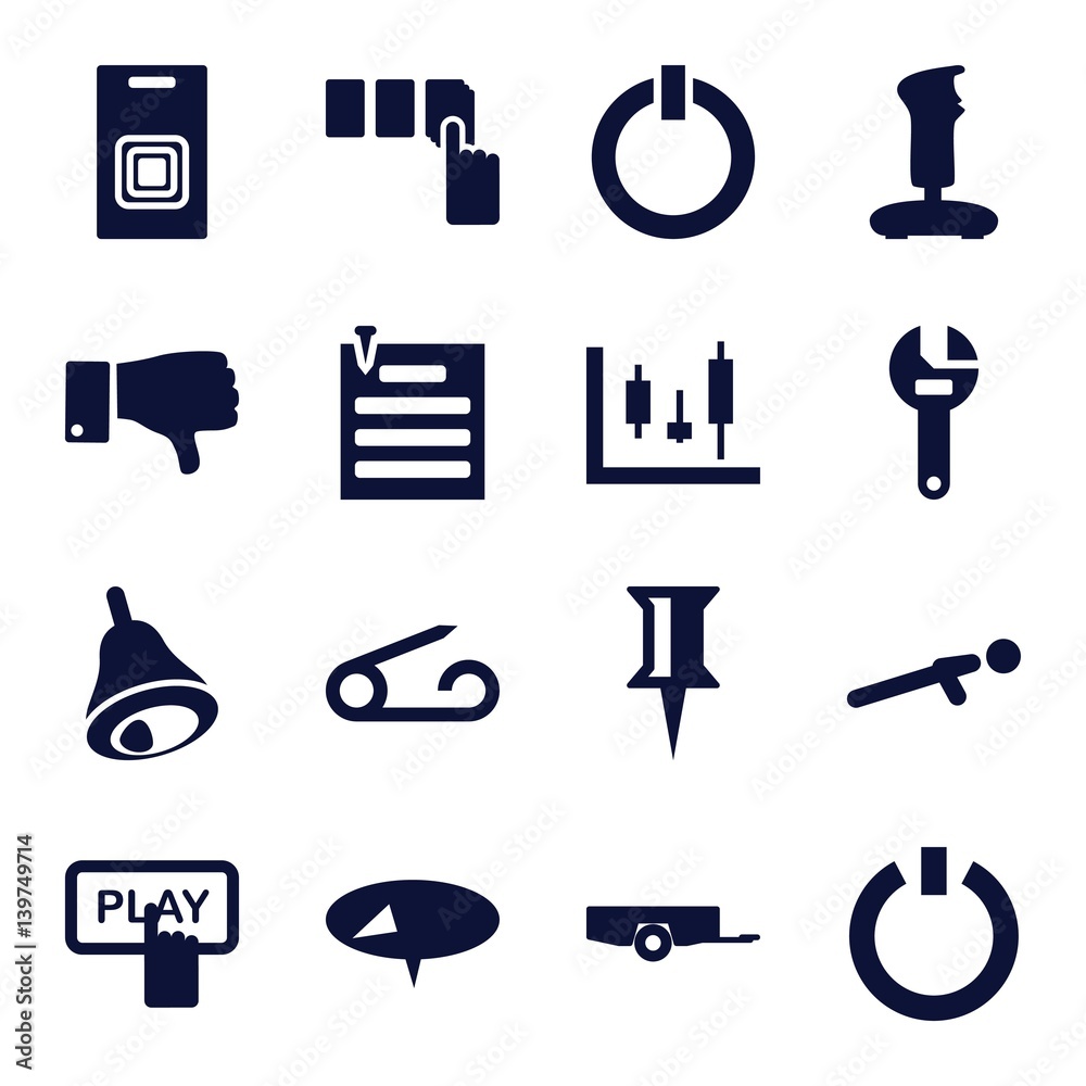 Poster set of 16 push filled icons