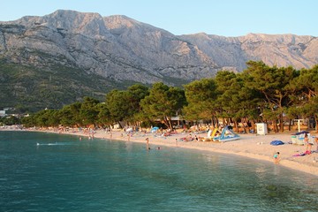 Fototapeta na wymiar View of Adriatic sea in Croatia with Biokovo Mountains