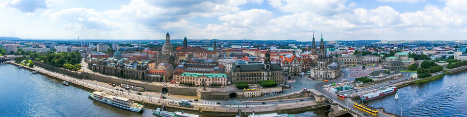 Fototapeta na wymiar DRESDEN - JULY 2016: Beautiful city aerial skyline. Dresden is a popular attraction in Germany