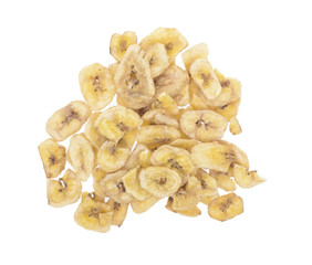 Dried banana slices isolated on white background. Top view.
