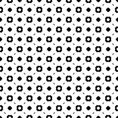 Vector monochrome seamless pattern, abstract endless background. Black & white illustration with simple figures, circles, lines, squares. Repeat geometric tiles. Stylish design for decoration, prints