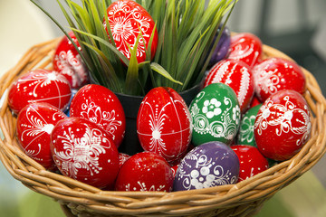 Celebrating the holiday with a traditional homemade easter egg basket