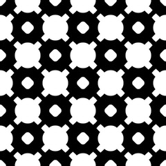 Vector monochrome seamless pattern. Black & white geometric texture. Modern stylish background, repeat tiles. Endless dark abstract backdrop with circles, crosses. Design for prints, textile, digital