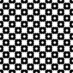 Vector monochrome seamless pattern. Black & white geometric texture. Modern stylish background, repeat tiles. Endless dark abstract backdrop with circles, crosses. Design for prints, textile, decor