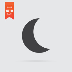 Moon icon in flat style isolated on grey background.