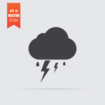 Storm icon in flat style isolated on grey background.