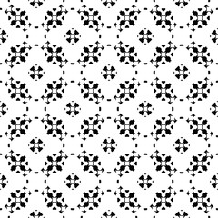Vector seamless pattern, monochrome ornamental texture. Delicate floral figures, traditional oriental style. Black & white abstract repeat geometrical background. Design for decor, textile, fabric