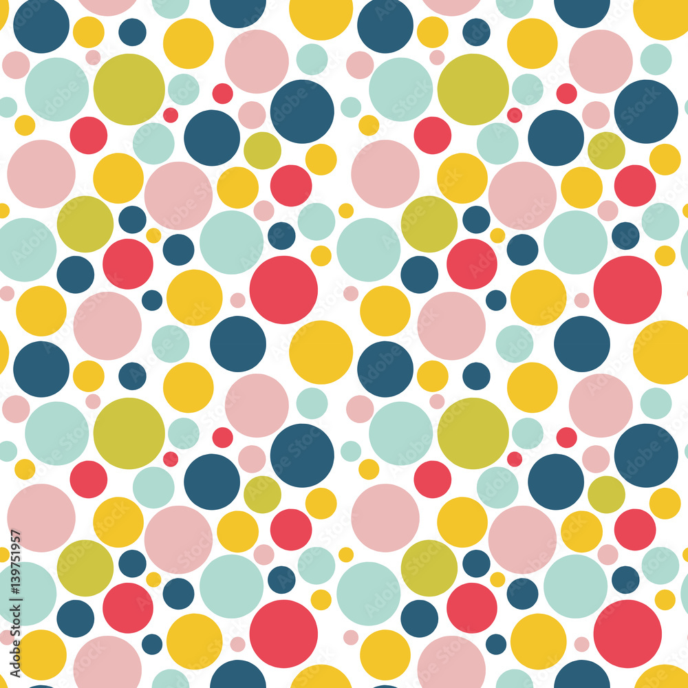 Poster Modern Abstract Vector Big Confetti Background. Seamless colorful dots pattern. Festive party repeat.