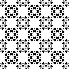 Vector monochrome seamless pattern. Abstract geometric texture. Simple elements, circles, lines, chains, diagonal lattice. Black & white repeat illustration in Asian style. Design for print, textile