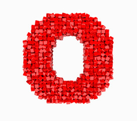3d design, English alphabet, red cube of rotation, the letter O