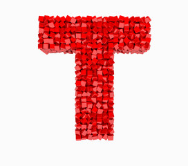 3d design, English alphabet, red cube of rotation, the letter T