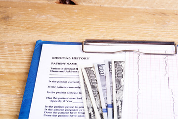 Medical history questionnaire and money