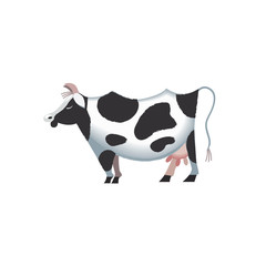 Domestic Animal icon. Dairy cattle sign. Freehand drawn cartoon style. Vector Milk cow with black spots symbol. Mammals element for poster background. Farming cow with udder, horns, hoofs illustration