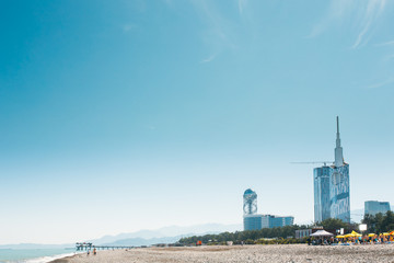 Obraz premium Batumi, Adjara, Georgia. View Of Modern House From Beach Or Coas