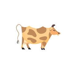 Domestic Animal icon. Dairy cattle sign. Freehand drawn cartoon style. Vector Milk cow with spots symbol. Mammals element for poster background. Farming cow with udder, horns, hoofs illustration