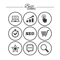 Internet, seo icons. Online shopping, charts.