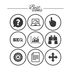 Internet, seo icons. Analysis chart sign.