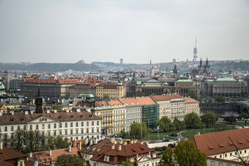 Fototapeta na wymiar Czech Republic Prague capitol city skyline view over the roof river buildings bridges