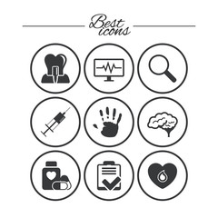 Medicine, medical health and diagnosis icons.