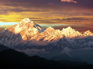evening sunset view of mount Dhaulagiri, Himalayas, Nepal