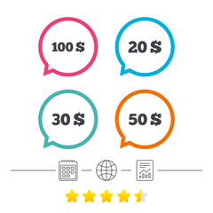 Money in Dollars icons. Hundred, fifty USD.