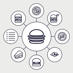 Set of 9 burger outline icons