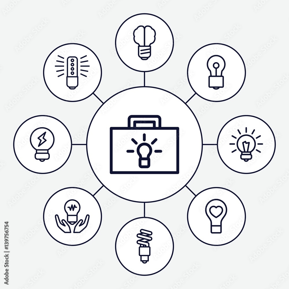 Poster set of 9 lightbulb outline icons
