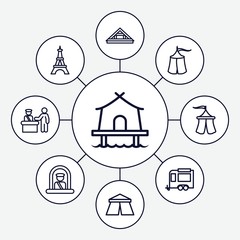 Set of 9 tourist outline icons