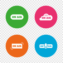 On air icons. Live stream signs. Microphone.