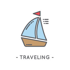 Line Color Traveling Icon on White Background