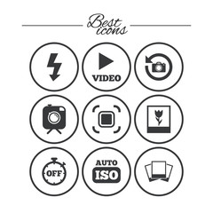Photo, video icons. Camera, photos and frame.