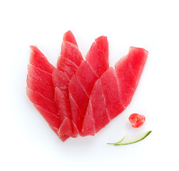 Fresh sliced red tuna fillet isolated on white background