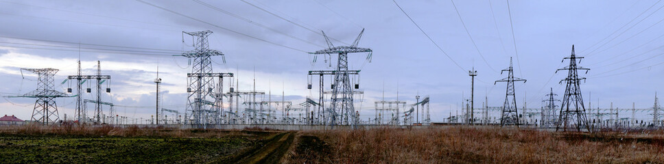 High voltage substation - evening panorama