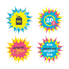 90 percent sale price tag sign icon.